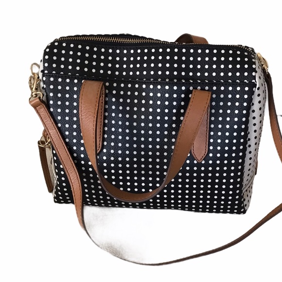 Fossil Handbags - Fossil Leather Sydney Satchel Black/White